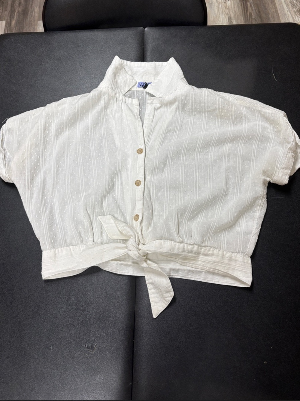 Cropped Button-Down Tie-Front Shirt - White
